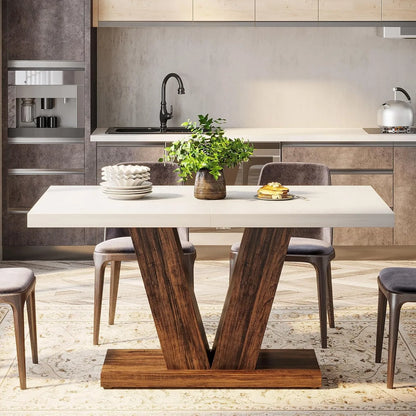 47-Inch Dining Table for 4,Dinner Table with Heavy Duty Pedestal, Farmhouse Eating Table for Home, Dining Room