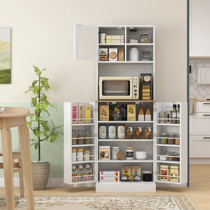 66.5" Tall Kitchen Pantry Storage Cabinet with Microwave Stand White