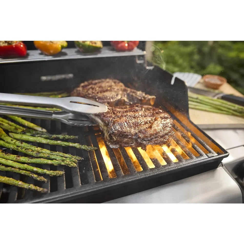 Outdoor Propane Gas Grill with 3 Burners and 2 Boost Burners Black Porcelain Enameled Cast Iron Grates
