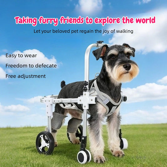 Upgraded Lightweight Extendable Adjustable Four Wheel Dog and Cat Wheelchair for Hind Limb Rear Leg Support Pet Mobility Aid