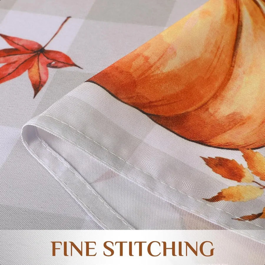 Fall Tablecloth 70x70 Inch Round Thanksgiving Autumn Harvest Pumpkin Buffalo Plaid Decoration Table Cloth Stain Resistant