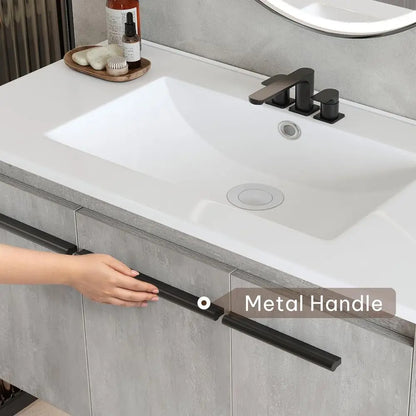 36 Inch Floating Vanity Bathroom with Sink Combo, Grey Wall Mounted Modern Vanity, Bathroom Cabinet Vanity with Soft-Closing Thr