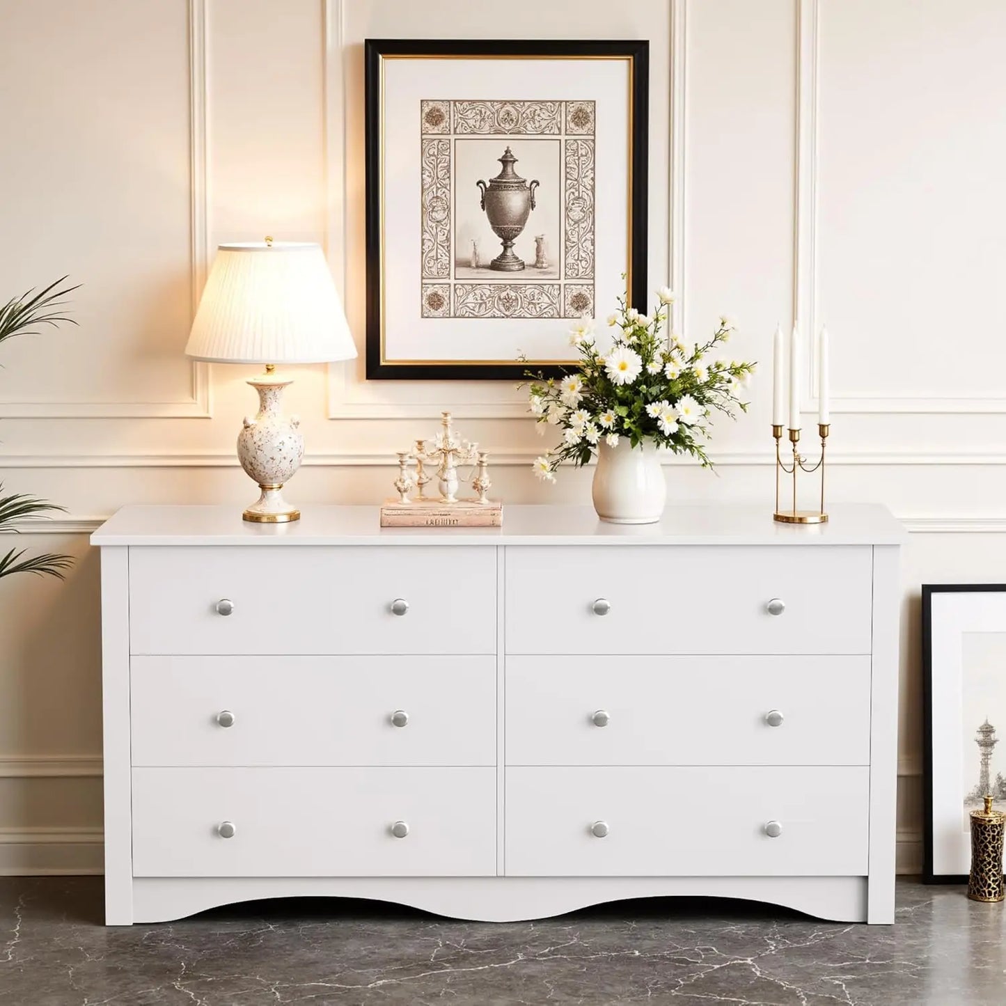 Dresser for Bedroom, 6 Wood Dresser Drawers, Wide Chest of Drawers, Storage Tower Unit Modern Design Bedroom Living Room
