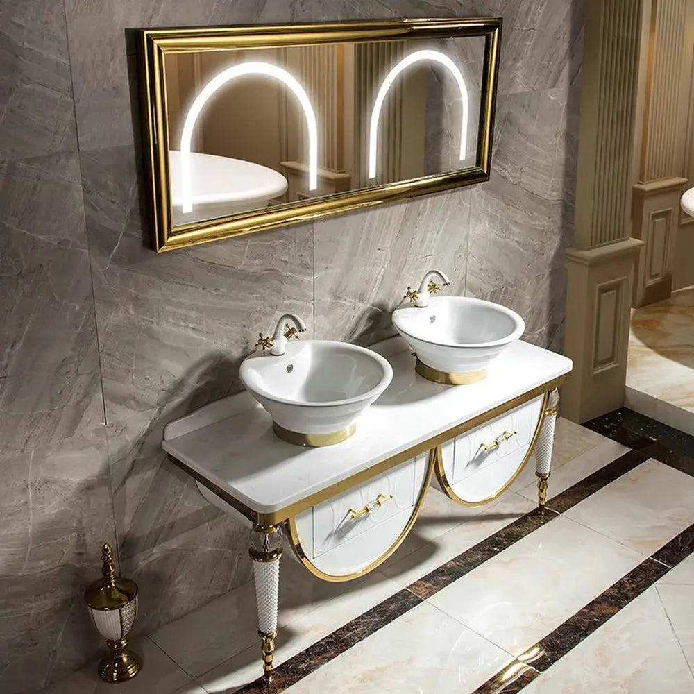 Modern Stylish Stainless Steel Sink Cabinet Set Durable Bathroom Vanities Vanity Special Counter Mirror Combo