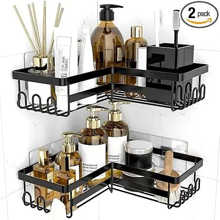 Corner Shower Caddy Shelf Organizer, 2 Pack Adhesive Black Bathroom Accessories