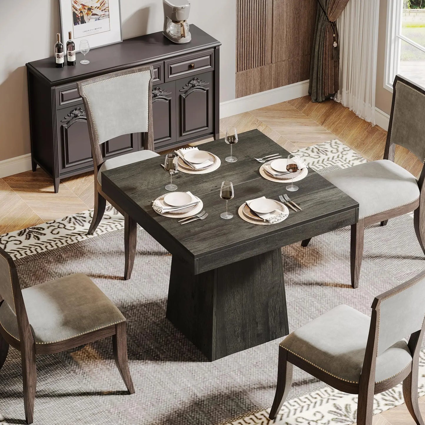 Square Dining Table for 4, 31.5-Inch Kitchen Table Small Dinner Table with Sturdy Pedestal Base