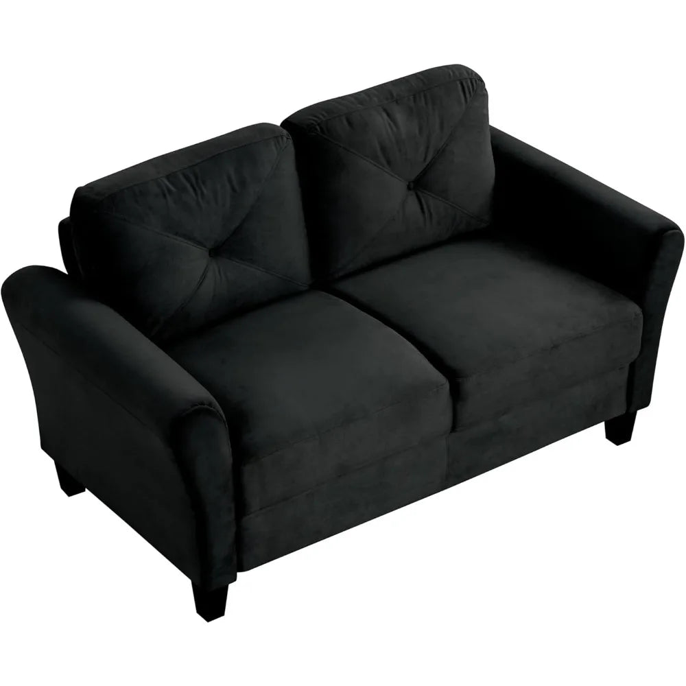 Harper & Bright Designs 2-Seat Velvet Upholstered Loveseat Sofa with Button Tufted Backrest, Modern Couch for Living Room, Black