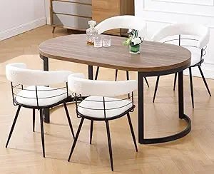 Khaki Dining Chairs Set of 4, Mid Century Modern Kitchen Chairs with Bronze Metal Legs/Curved Open Back, Chenille Fabric Side Ch