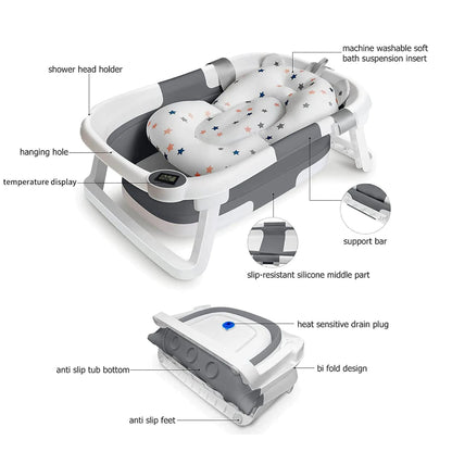 Eco-friendly Baby Bath with Temperature Indicator,Foldable Baby Bathtub for Newborn Baby