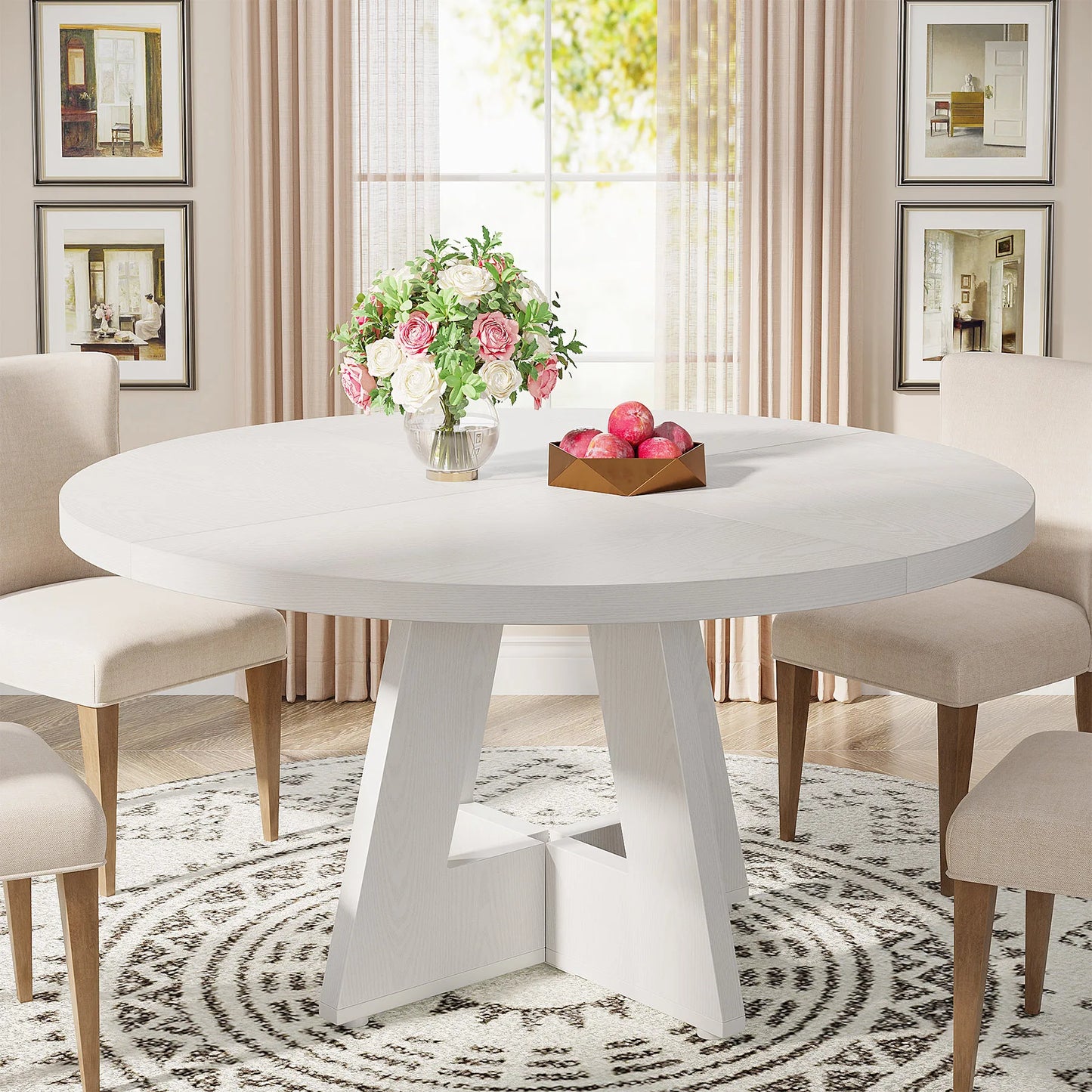 Round Dining Table for 4, 47 Inch Farmhouse Kitchen Table Small Dinner Table Kitchen Dinning Table for Dining Room