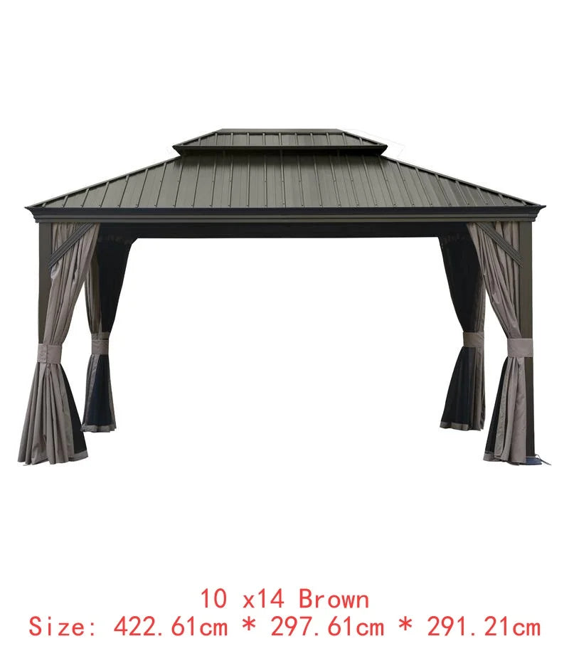 14x24 Hardtop Gazebo, Upgraded Metal Canopy with Drainage, Dual-Layer Galvanized Steel Roof, Includes Curtains & Netting,