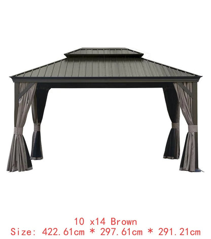 14x24 Hardtop Gazebo, Upgraded Metal Canopy with Drainage, Dual-Layer Galvanized Steel Roof, Includes Curtains & Netting,