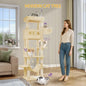Cat Tree, 67 Large Tall Cat Tower For Indoor Cats, MultiLevel Cats House With Condo, 8 ching Posts, Hammock, 4 Pom Poms, B