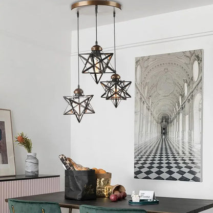 3-Light Moravian Star Pendant Chandelier Clear Glass Shade Adjustable Height 80cm Cord for Kitchen Island Living Room