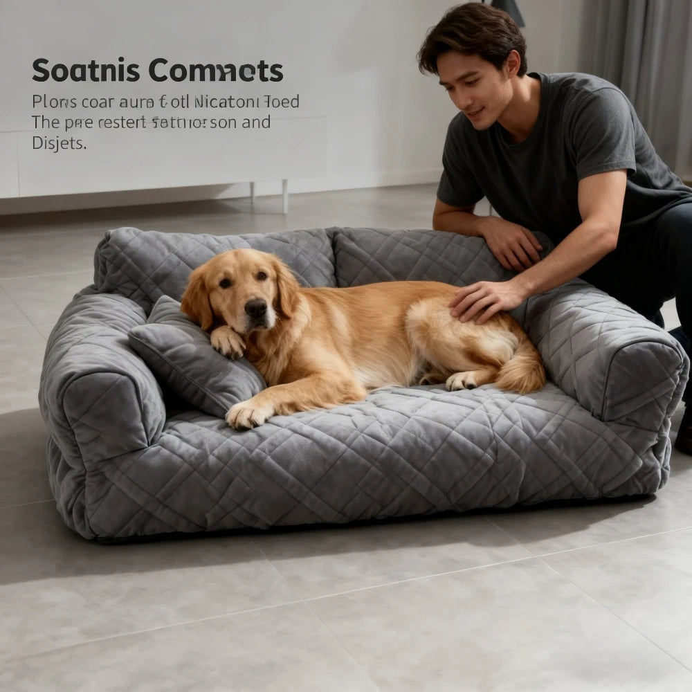 Plush Pet Sofa Bed - Extra Thick Winter Warmth Large Detachable Washable Dog Cat Cover Pet Sofa