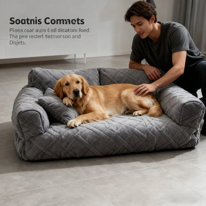 Plush Pet Sofa Bed - Extra Thick Winter Warmth Large Detachable Washable Dog Cat Cover Pet Sofa