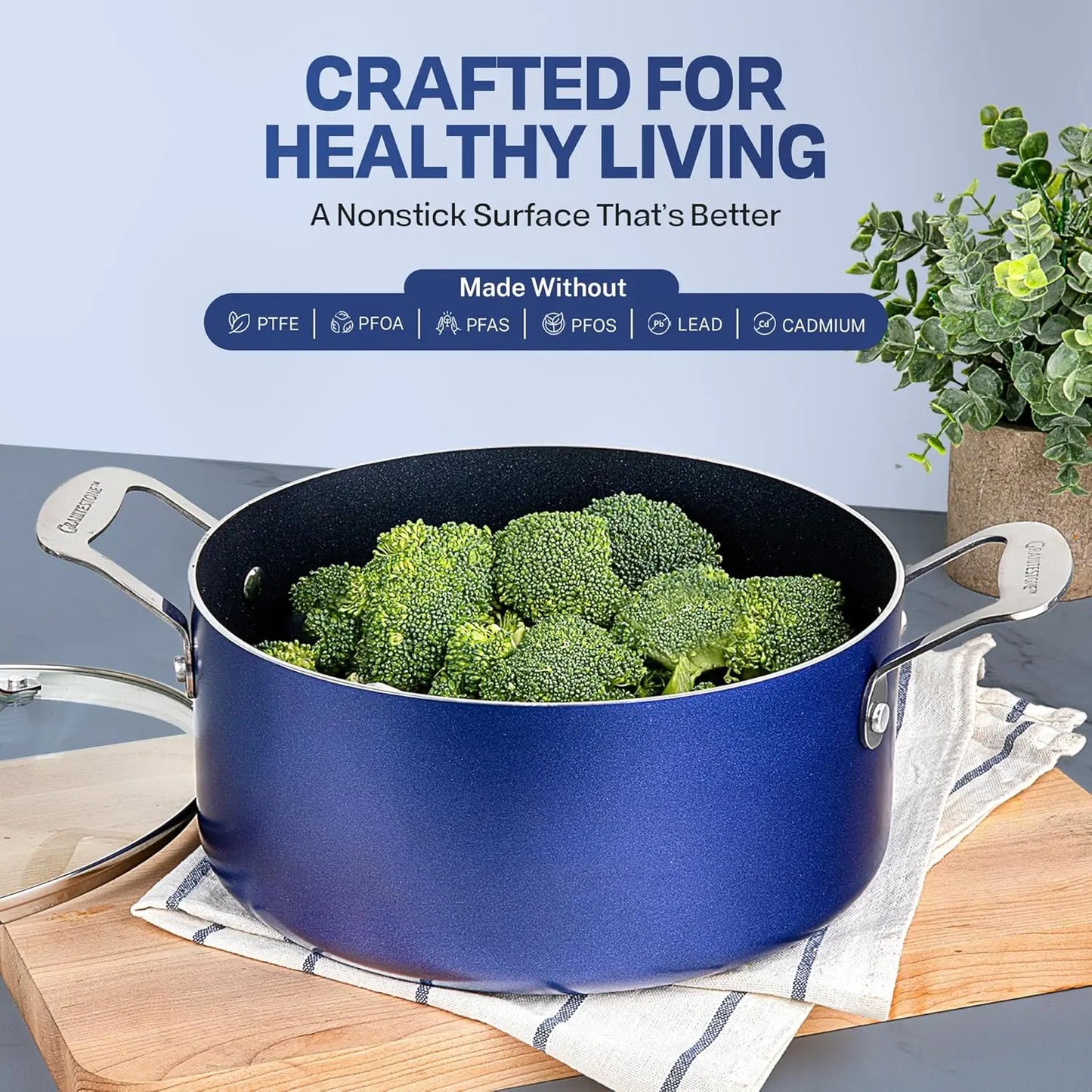 True 20 Pc Pots and Pans Set Non Stick Cookware Set with Deep Square Pan and Bakeware Set, Non Toxic PFOA PFOS Free, Oven Safe