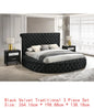 Queen Size Ivory Velvet Button-Tufted Storage Bed Set with 2 Nightstands - Wooden Bedroom Furniture 3pc Set