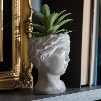 Artificial Succulent Plant in Cement Face Planter Tabletop Decor Indoor Greenery Home Decoration Handmade Rustic Design