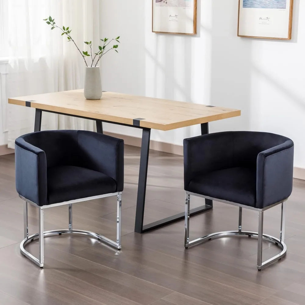 Velvet Dining Chairs Set of 4 Modern Barrel Arm Chairs with Chrome Metal Frame, Upholstered
