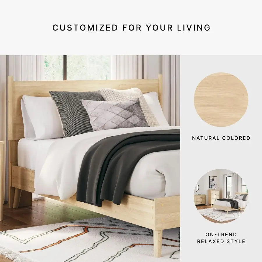 Rustic Panel Headboard for Bedroom, Adjustable Height Options, Wood, Queen, Light Brown Headboard Only