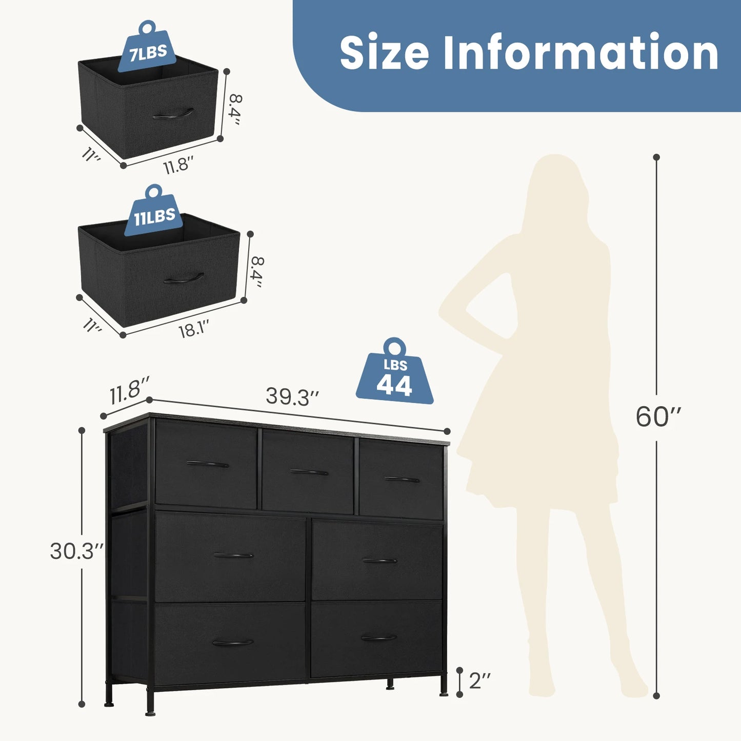 Dresser For Bedroom With 7 Fabric Drawers Organizer Storage Closet Chest Clothes For Living Room Display Cabinet Of Furniture
