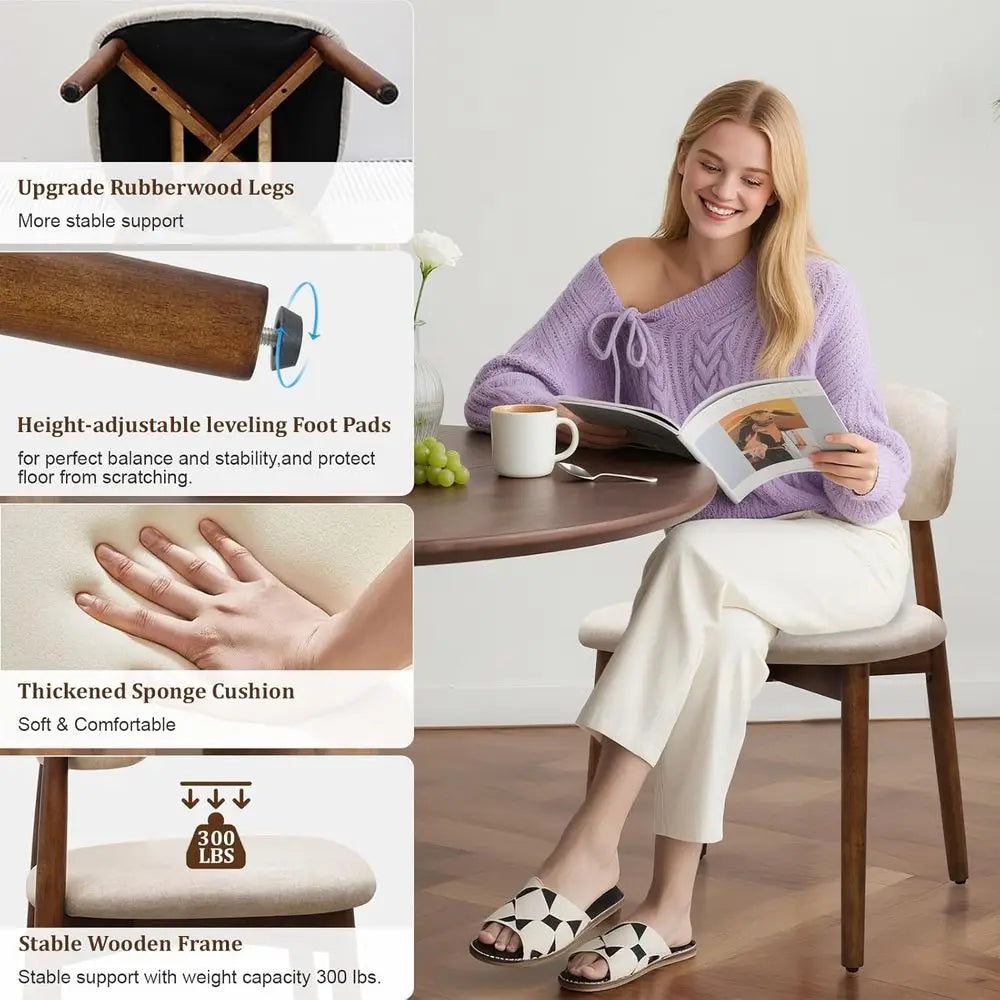 Dining Chairs Set o 4,  Upholstered Chairs, Wooden Dining Room Chair with Curved Back or Kitch