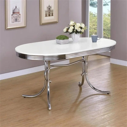 Modern Dining Table - 30" x 60", Chrome-Plated Metal Base, Oval Chrome Top in White Finish