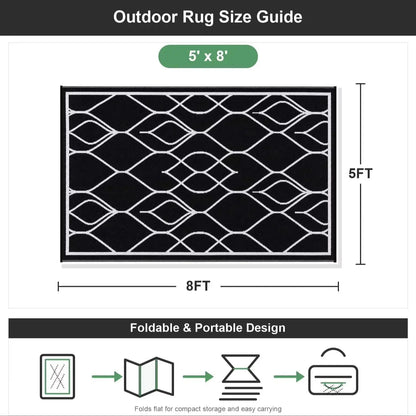 5x8 FT Indoor Outdoor Rug Waterproof Reversible Plastic Straw Patio Mat 340GSM PP Foldable Quick Dry UV Resistant Easy Clean Rug for Patio Deck RV Camping