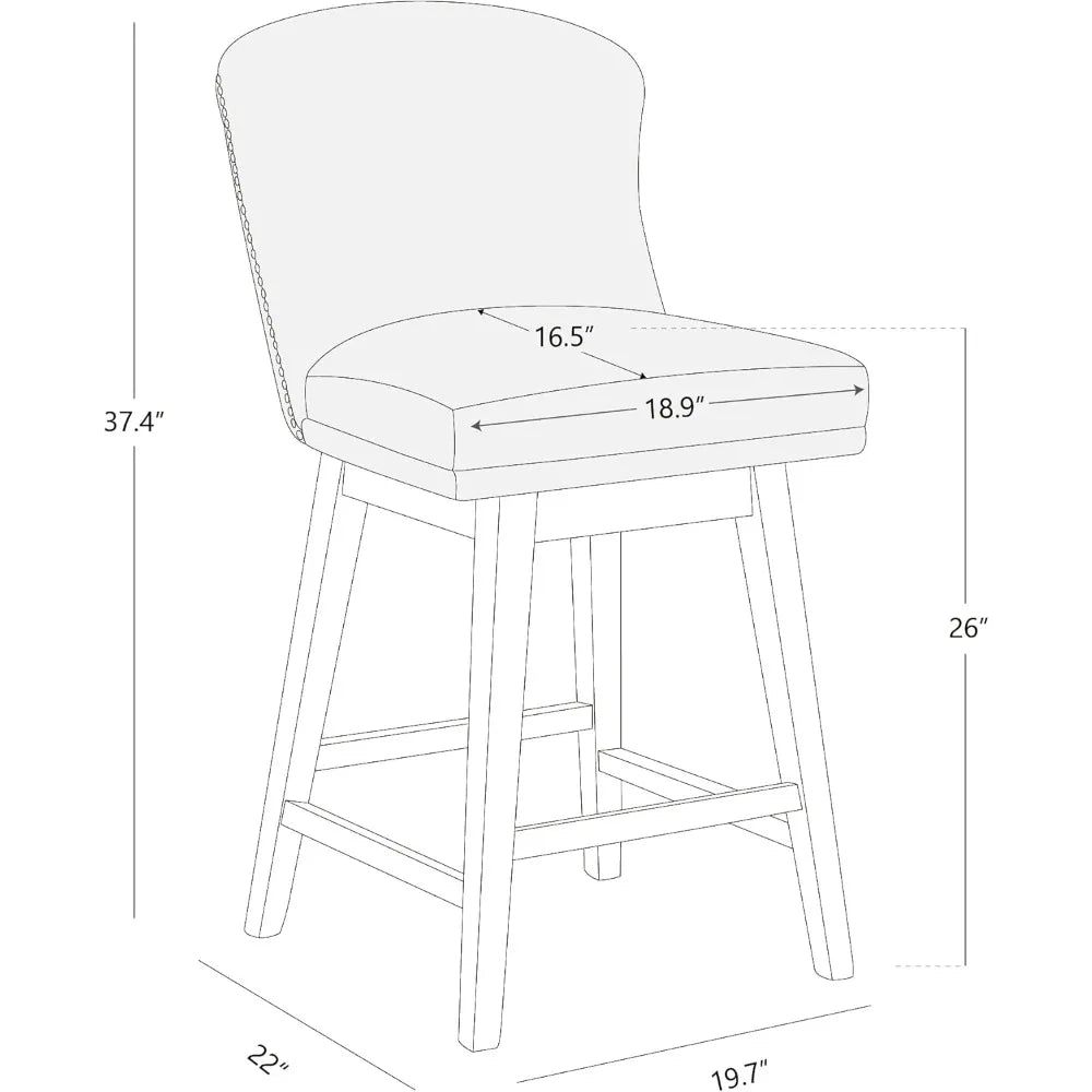 Counter Height Swivel Barstools, FSC Certified Upholstered Performance Fabric Bar Stools Set of 2, 26" Seat Height, Flint Grey