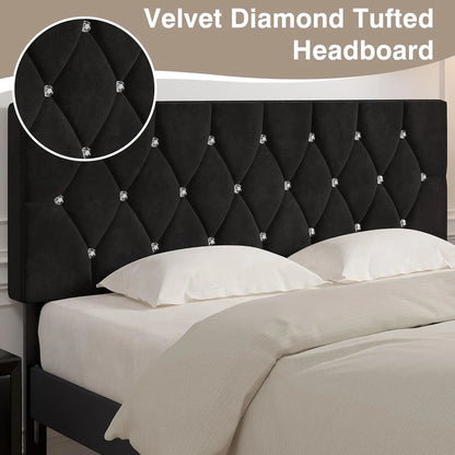 Queen Size Tufted Upholstered Headboard, Adjustable Height 39.8" to 49.8", Diamond Button Design, Easy Assembly in Classic Black