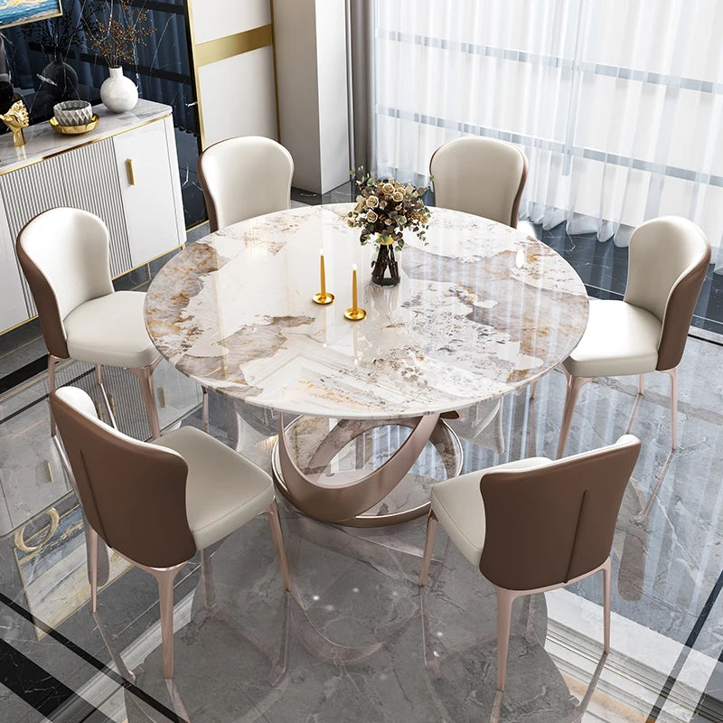 Luxury Round Dining Table Chairs Hallway Console Marble Dining Table Designer Lounge Restaurant Mesas De Comedor Home Furniture