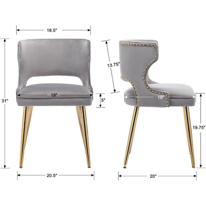 Grey Velvet Dining Chairs with Gold Legs Upholstered Dining Room Chairs Set of 2 Mid Century Modern Accent Chairs with Back Nail