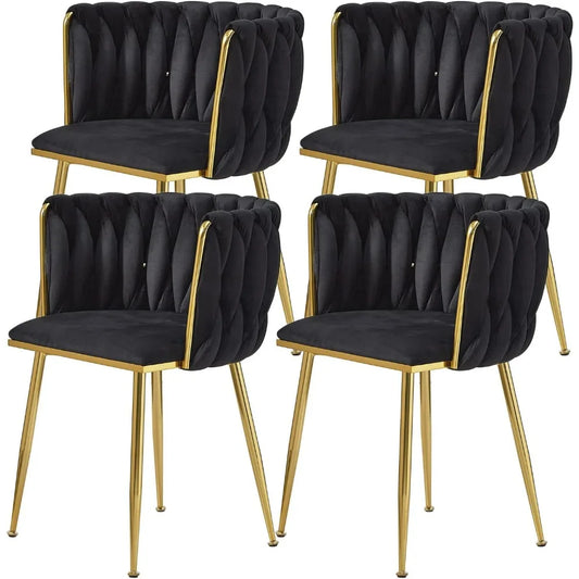 Black Velvet Dining Chairs Set of 4, Upholstered Dining Chairs with Golden Metal Legs