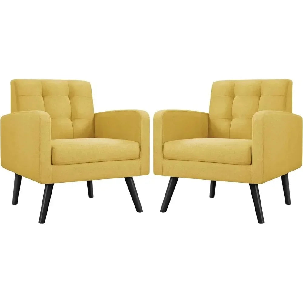 Mid-Century Style Armchair, Modern Upholstered Living Room Chair with Button Tufted Back and Solid Wood Legs