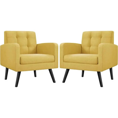Mid-Century Style Armchair, Modern Upholstered Living Room Chair with Button Tufted Back and Solid Wood Legs