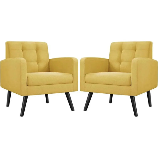 Mid-Century Style Armchair, Modern Upholstered Living Room Chair with Button Tufted Back and Solid Wood Legs