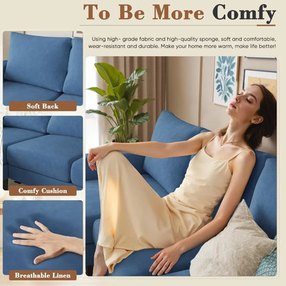 L-Shaped 3-Seater Sofa - Convertible Chaise Corduroy Couch for Small Spaces