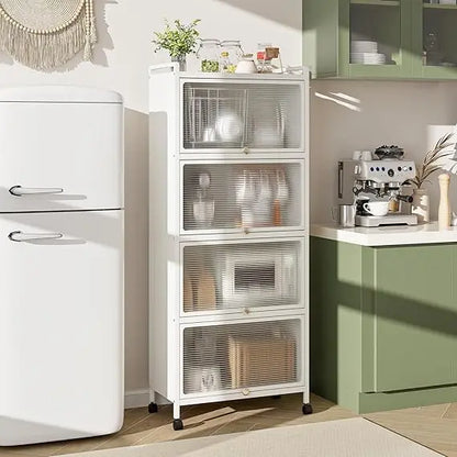 5-Tier Mobile Kitchen Storage Cabinet, Flip Door Cabinets, Bread Rack, Coffee Stand, Bakers Rack with 4 Lockable Casters for Di