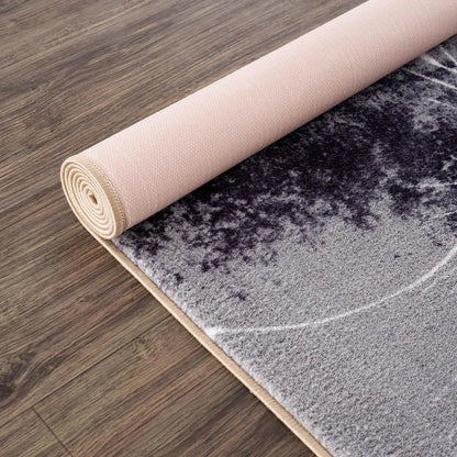 Solana Modern Floral 6'7" x 9'0" Area Rugs Non-Skid (Non-Slip) Rubber Backing Black Gray Flowers Indoor Rug