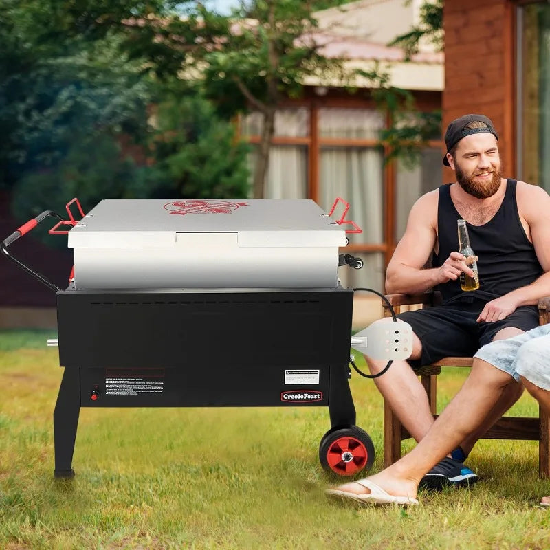 150 QT Crawfish Boiler, Outdoor Double Sack Propane Gas Cooker with Folding Cylinder Mounting Bracket and Stirring