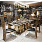 Luxury Marble Dining Table Set with Gold Stainless Steel Frame, Dining Room Table with Sea Shell and High-Back Chairs