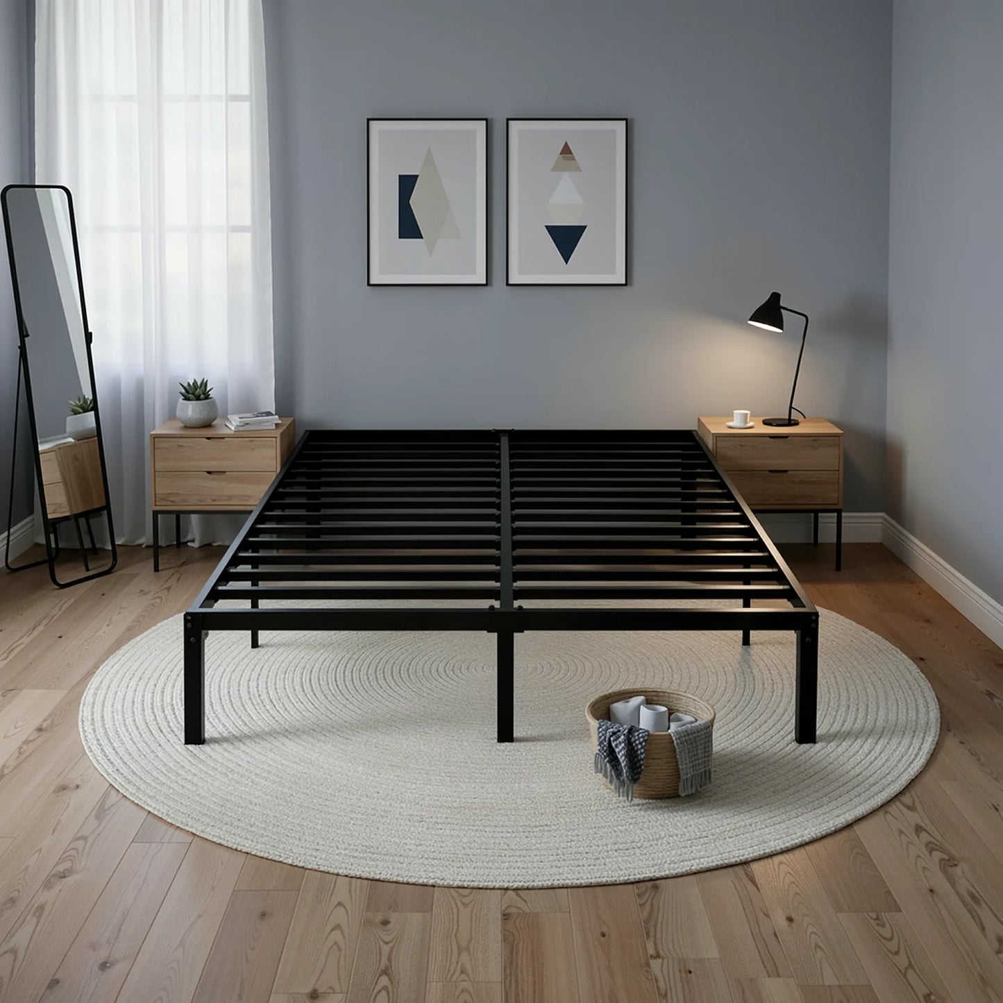 Twin/Full/Queen/King Heavy-Duty Metal Bed Frame with 14 Inch Under-Bed Storage — No Box Spring Needed, Easy Assembly