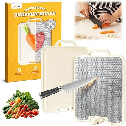 Stainless Steel Cutting Boards for Kitchen,Double Side Food Grade Chopping Board,Stainless Steel and Wheat Straw PP,Dishwasher S