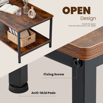 31IN Wood Coffee Table For Living Room 2-Tier Center Counter with Storage 50 lbs Capacity Anti-Slip Feet Modern Design