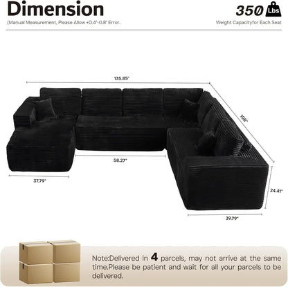 U Shaped Sofa Boneless Couch with Chaise 135" Cloud Modular Sectional Couch for Living Room Big Comfy Couches Set  furniture