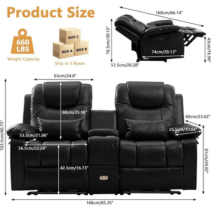 Power Reclining Sofa with LED Light for Living Room, Electric Double  Home Theater Seatings, Contemporary PU Leather