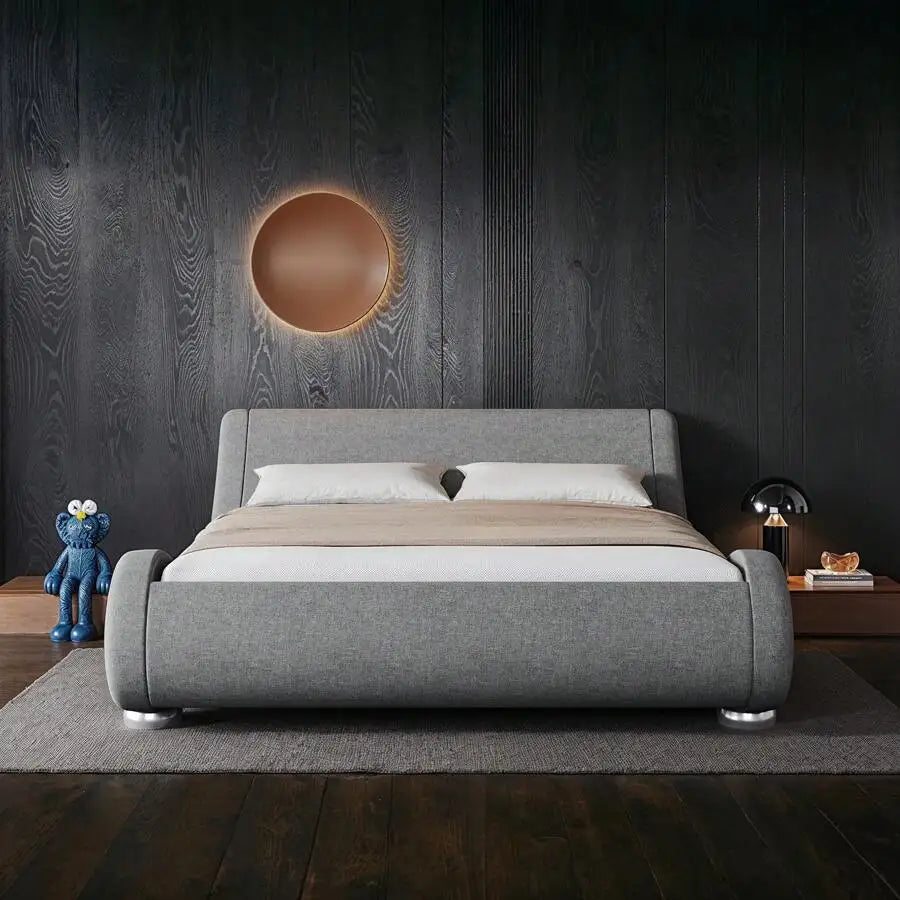 Full/QueenKing Size Bed Frame With Ergonomic & Adjustable Headboard, Low Profile Modern Upholstered Platform Sleigh Design - Easy Assembly, No Box Spring Required, Grey