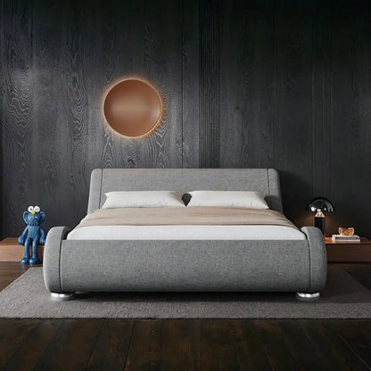Full/QueenKing Size Bed Frame With Ergonomic & Adjustable Headboard, Low Profile Modern Upholstered Platform Sleigh Design - Easy Assembly, No Box Spring Required, Grey