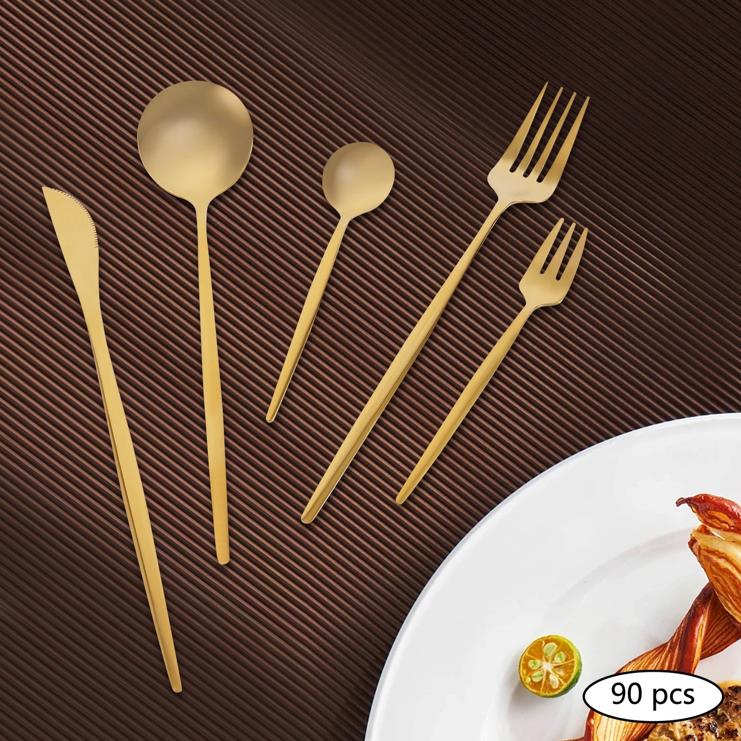 90Pcs Gold Stainless Steel Silverware - Heavy Duty Cutlery, 420 Stainless Steel Tableware Set for Wedding, Buffets, Restaurants